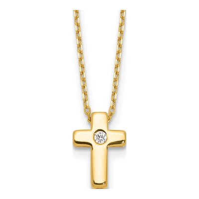 Gold-Plated Sterling Silver CZ Cross Pendant Necklace