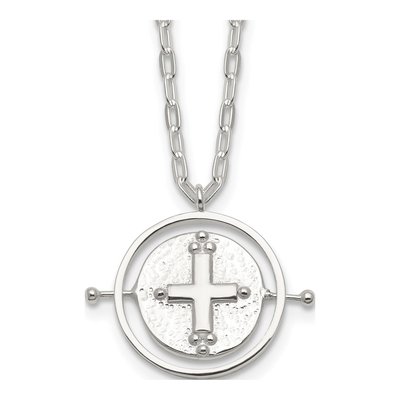 Sterling Silver E-Coating Movable Spin Cross Necklace