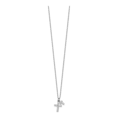 Sterling Silver CZ Cross Necklace, 16in + 2in Ext. – view 3