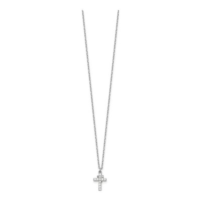 Sterling Silver CZ Cross Necklace, 16in + 2in Ext. – view 4