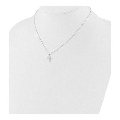 Sterling Silver CZ Cross Necklace, 16in + 2in Ext. – view 5