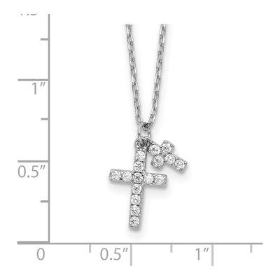 Sterling Silver CZ Cross Necklace, 16in + 2in Ext. – view 6