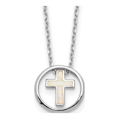 Sterling Silver Mother of Pearl Inlay Cross Necklace