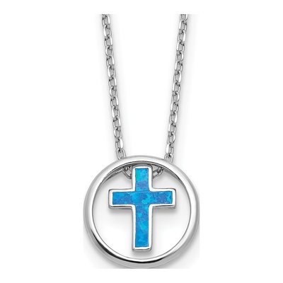 Sterling Silver Mother of Pearl Cr Inlay Cross Necklace