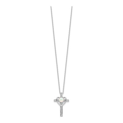Sterling Silver Mother of Pearl & CZ Cross Heart Necklace – view 2