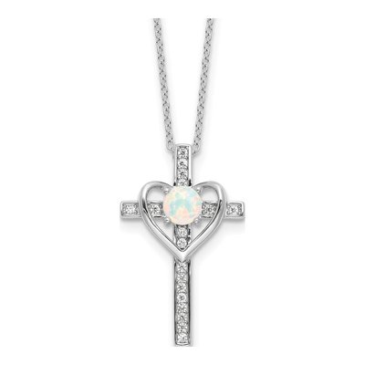 Sterling Silver Mother of Pearl & CZ Cross Heart Necklace