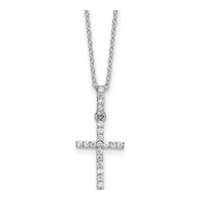 Sterling Silver CZ Cross Pendant Necklace