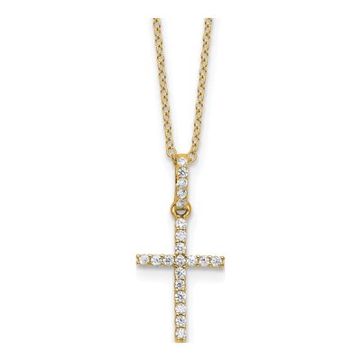 Gold-Plated Sterling Silver CZ Cross Pendant Necklace