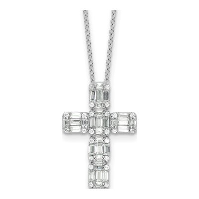 Sterling Silver CZ Baguette Cross Necklace