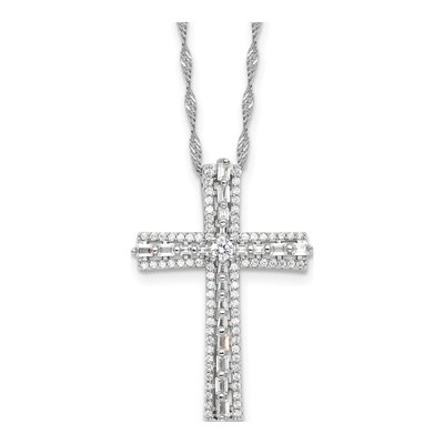 Sterling Silver CZ Cross Necklace