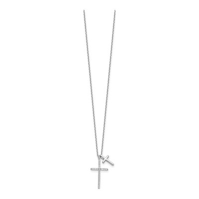 Sterling Silver CZ Double Cross Necklace – view 3