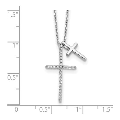 Sterling Silver CZ Double Cross Necklace – view 5