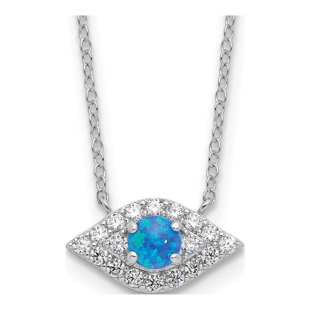 Sterling Silver Lab-Created Opal & CZ Evil Eye Necklace