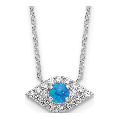 Sterling Silver Lab-Created Opal & CZ Evil Eye Necklace