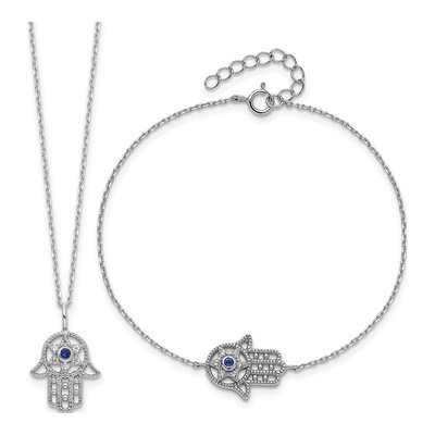 Sterling Silver Hamsa Bracelet & Necklace Set