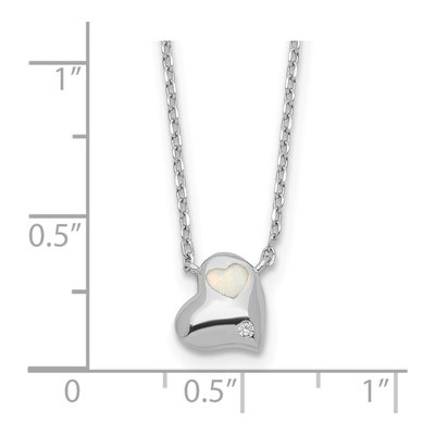 Sterling Silver Lab-Created Opal & CZ Heart Necklace – view 5