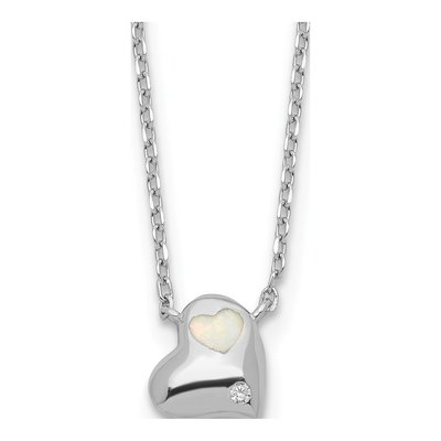 Sterling Silver Lab-Created Opal & CZ Heart Necklace