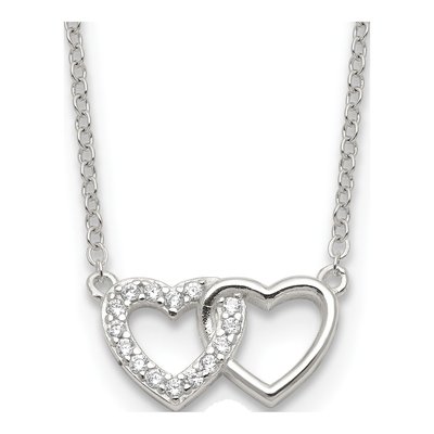 Sterling Silver CZ Double Heart Necklace