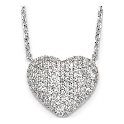 Sterling Silver CZ Pave Heart Necklace