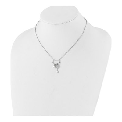 Sterling Silver Simulated Pearl & CZ Key Glass Necklace – view 3