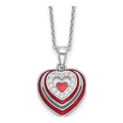 Sterling Silver CZ Enamel Heart Necklace