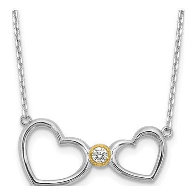 Sterling Silver & 14K Gold CZ Heart Necklace