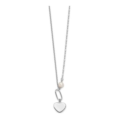 Sterling Silver Simulated Pearl Glass Heart Necklace – view 2