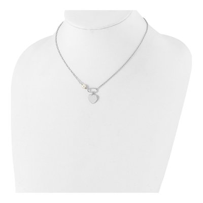 Sterling Silver Simulated Pearl Glass Heart Necklace – view 3