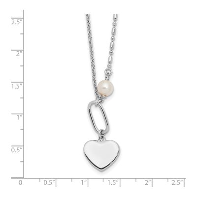 Sterling Silver Simulated Pearl Glass Heart Necklace – view 4