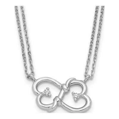 Sterling Silver CZ Heart 2-Strand Necklace