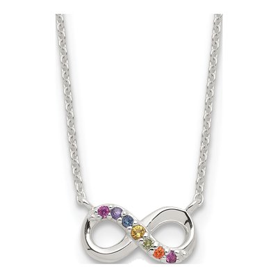 Sterling Silver CZ E-Coated Multi Color Infinity Necklace