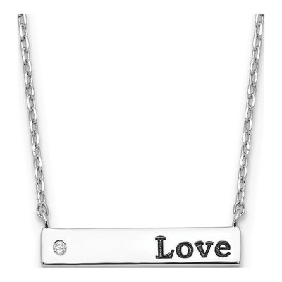 Sterling Silver CZ LOVE Bar Necklace