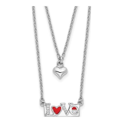 Sterling Silver CZ Enamel Heart Love Necklace