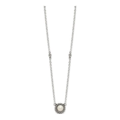 Sterling Silver Simulated Pearl Antiqued Syn Choker Necklace – view 2