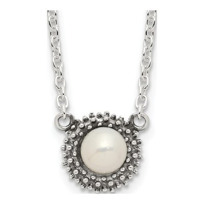 Sterling Silver Simulated Pearl Antiqued Syn Choker Necklace