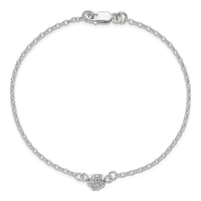 Sterling Silver Flower Charm Anklet | 9" Rolo – view 6