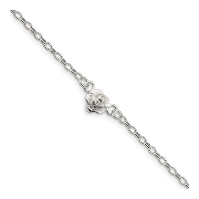 Sterling Silver Flower Charm Anklet | 9" Rolo