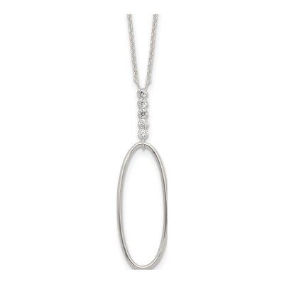 Sterling Silver CZ Oval Dangle Necklace