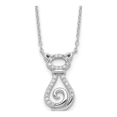 Sterling Silver CZ Cat Necklace