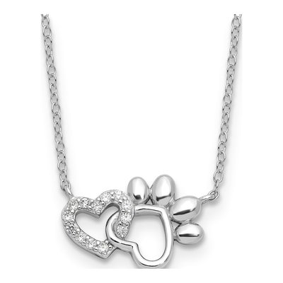 Sterling Silver CZ Heart Pawprint Necklace