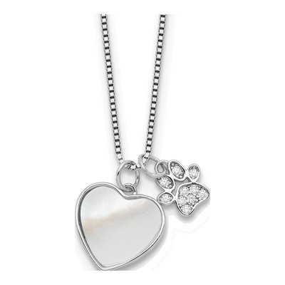 Sterling Silver Mother of Pearl & CZ Paw Print Necklace