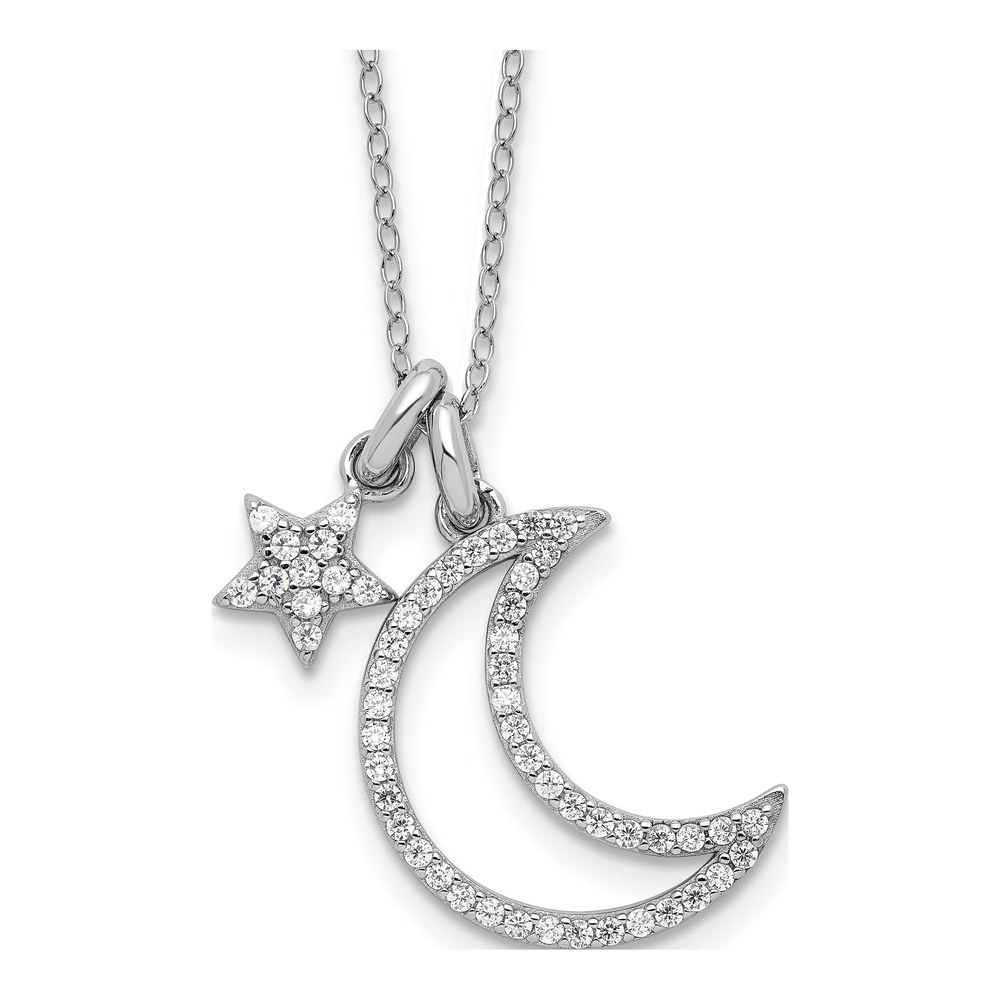 Sterling Silver CZ Moon & Star Necklace, 18" +2"