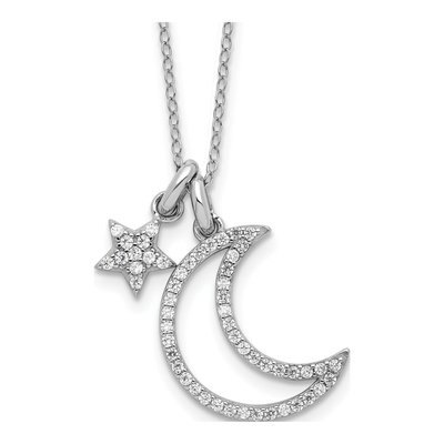 Sterling Silver CZ Moon Star Necklace