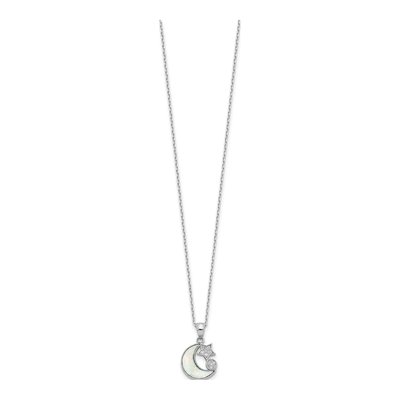 Sterling Silver Lab-Created Opal & CZ Moon Necklace – view 3
