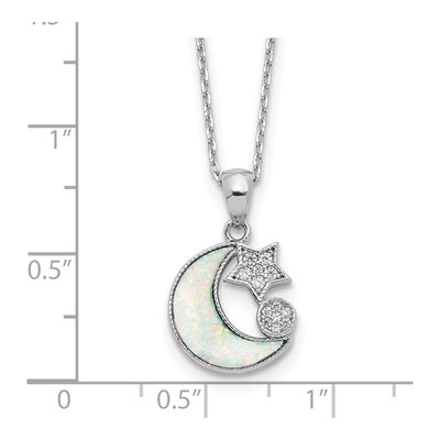 Sterling Silver Lab-Created Opal & CZ Moon Necklace – view 5