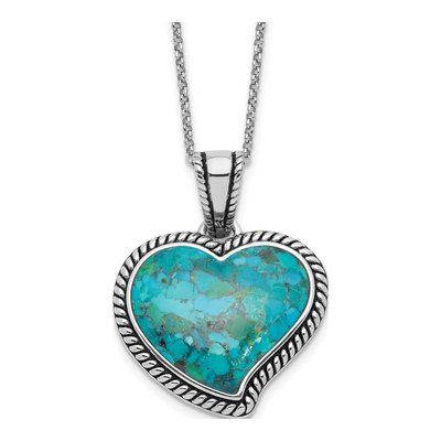 Sterling Silver Turquoise Rh-Pl Oxidized Compressed Necklace