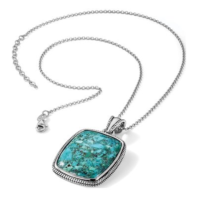 Sterling Silver Turquoise Rh-Pl Oxidized Compressed Necklace – view 6