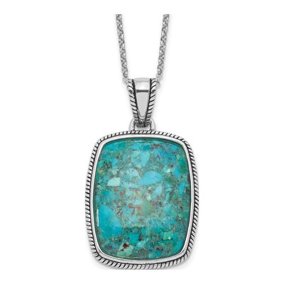 Sterling Silver Turquoise Rh-Pl Oxidized Compressed Necklace