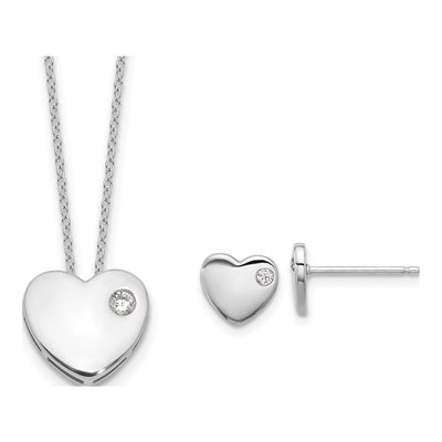 Sterling Silver CZ Heart Necklace & Earring Set