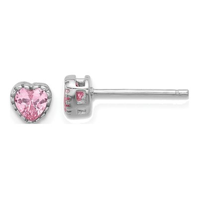 Girls' Silver Pink CZ Heart Necklace & Earring Set – view 2